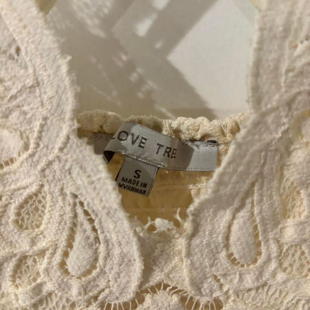 Love Tree Cream Lace Bodice Ruffle Hem Mini Dress Smocked Back Boho Small - Picture 3 of 8